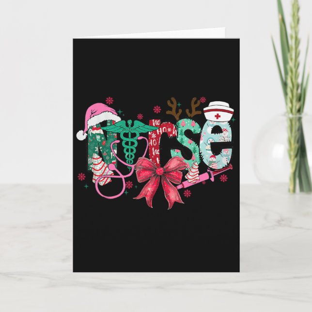 Christmas Nurse Coquette Bow Stethoscope Er Rn Icu Card (Front)