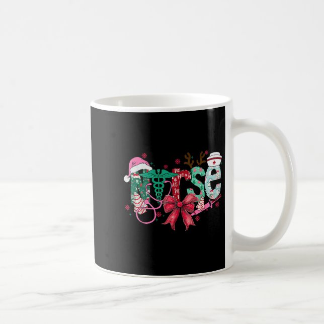 Christmas Nurse Coquette Bow Stethoscope Er Rn Icu Coffee Mug (Right)