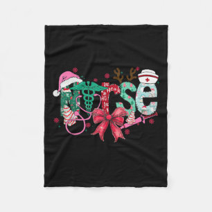 Christmas Nurse Coquette Bow Stethoscope Er Rn Icu Fleece Blanket