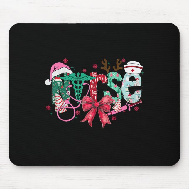 Christmas Nurse Coquette Bow Stethoscope Er Rn Icu Mouse Mat (Front)