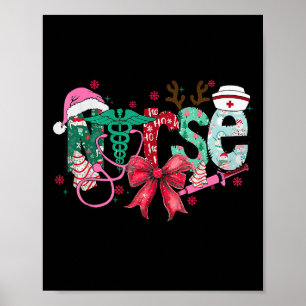 Christmas Nurse Coquette Bow Stethoscope Er Rn Icu Poster