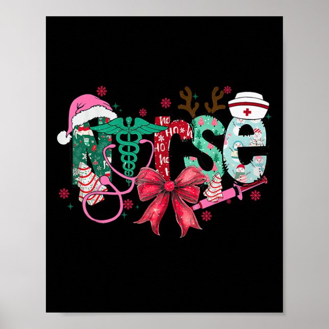 Christmas Nurse Coquette Bow Stethoscope Er Rn Icu Poster (Front)