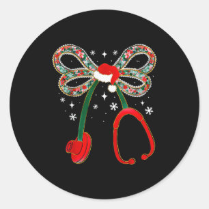 Christmas Nurse Coquette Bow Stethoscope Nursing X Classic Round Sticker