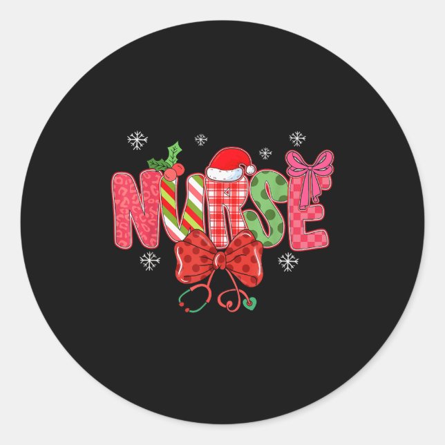 Christmas Nurse Coquette Bow Stethoscope Nursing X Classic Round Sticker (Front)
