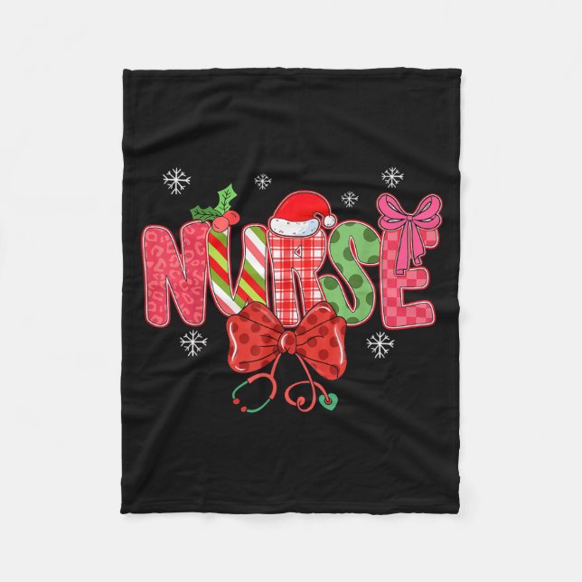 Christmas Nurse Coquette Bow Stethoscope Nursing X Fleece Blanket (Front)