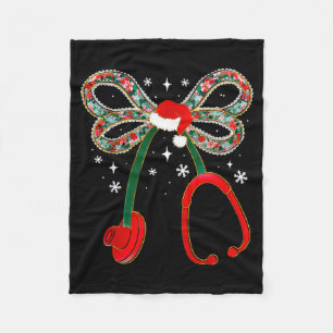 Christmas Nurse Coquette Bow Stethoscope Nursing X Fleece Blanket