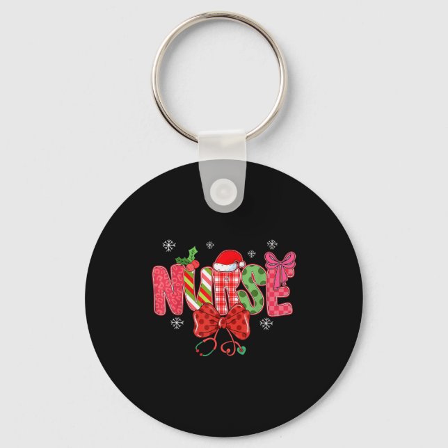 Christmas Nurse Coquette Bow Stethoscope Nursing X Key Ring (Front)
