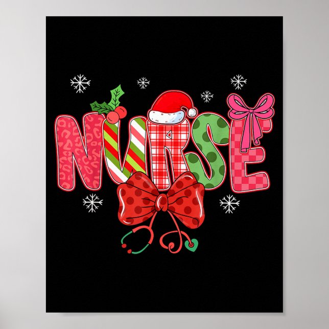 Christmas Nurse Coquette Bow Stethoscope Nursing X Poster (Front)