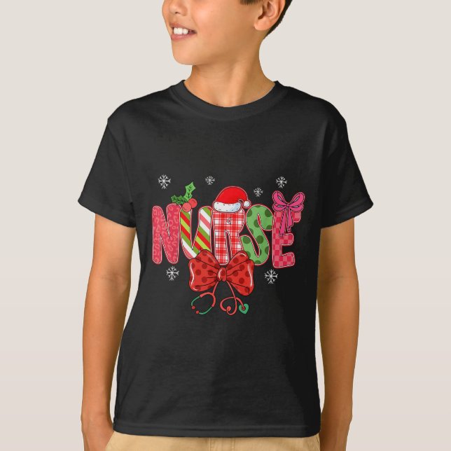 Christmas Nurse Coquette Bow Stethoscope Nursing X T-Shirt (Front)