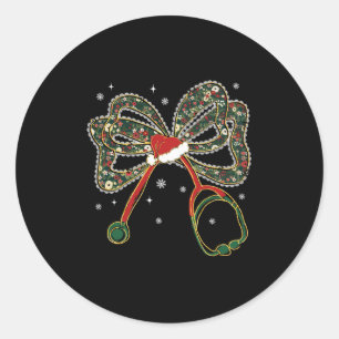 Christmas Nurse Coquette Bow Stethoscope Xmas Sant Classic Round Sticker