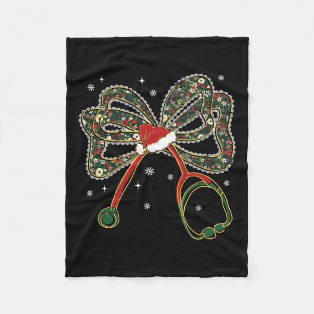Christmas Nurse Coquette Bow Stethoscope Xmas Sant Fleece Blanket (Front)