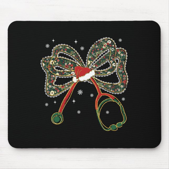 Christmas Nurse Coquette Bow Stethoscope Xmas Sant Mouse Mat (Front)
