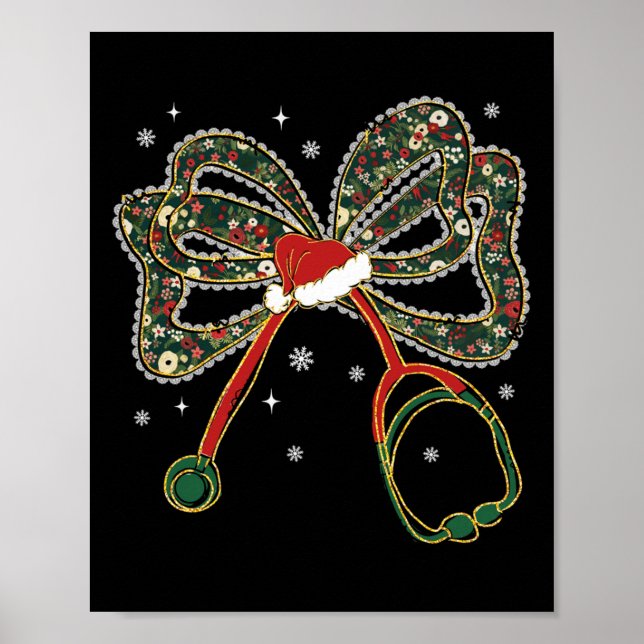 Christmas Nurse Coquette Bow Stethoscope Xmas Sant Poster (Front)