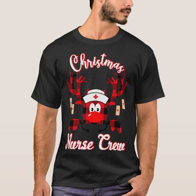 Christmas Nurse Crew - A Reindeer Nurse Buffalo Pl T-Shirt (Front)
