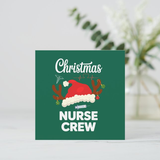 Christmas Nurse Crew Santa Hat Xmas Holiday Card (Standing Front)