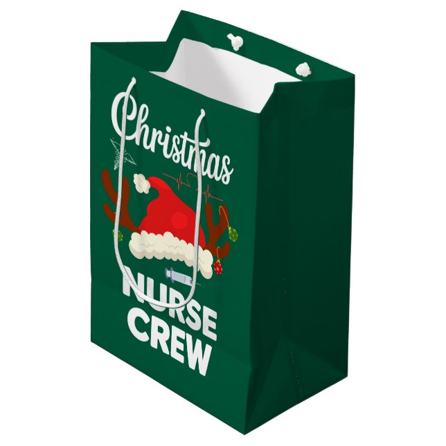 Christmas Nurse Crew Santa Hat Xmas Medium Gift Bag (Front Angled)