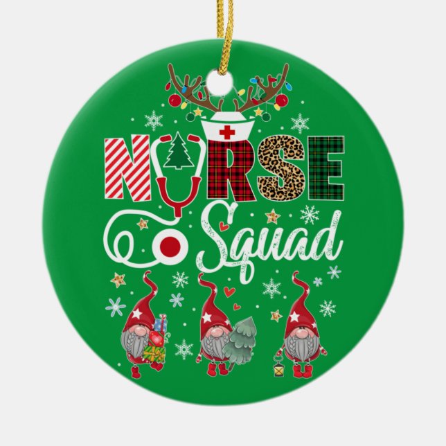 Christmas Nurse Crew Squad Xmas Nursing Pyjamas Ceramic Tree Decoration (Front)