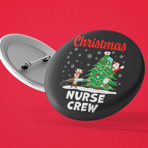 Christmas Nurse Crew with Santa and Reindeer 6 Cm Round Badge
