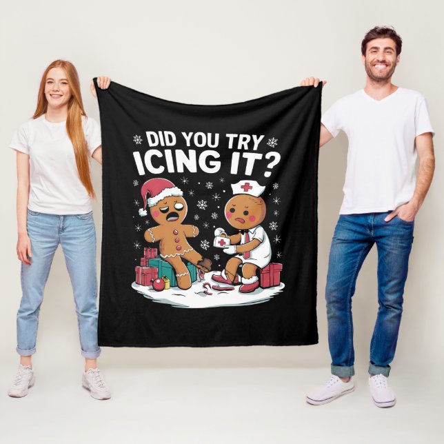 Christmas Nurse Did You Try Icing It Gingerbread  Fleece Blanket (In Situ)