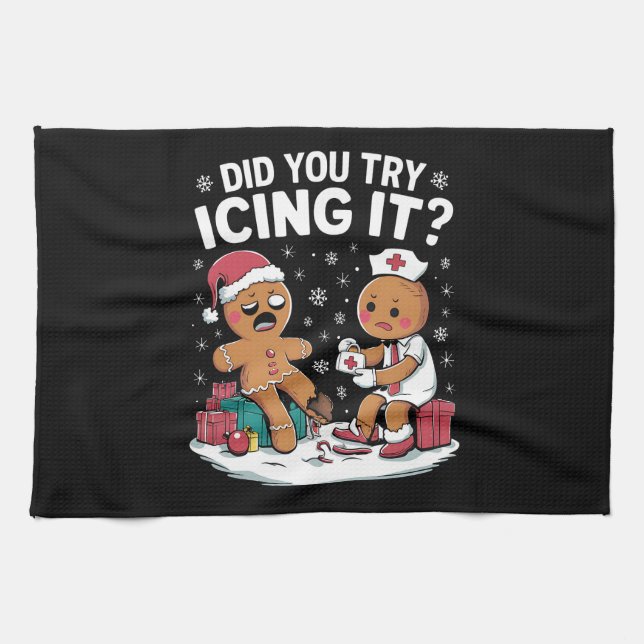 Christmas Nurse Did You Try Icing It Gingerbread  Tea Towel (Horizontal)