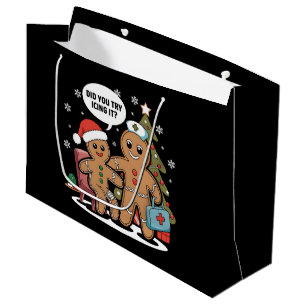 Christmas Nurse Gingerbread Man Did You Try Icing  Large Gift Bag