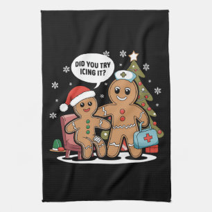 Christmas Nurse Gingerbread Man Did You Try Icing  Tea Towel