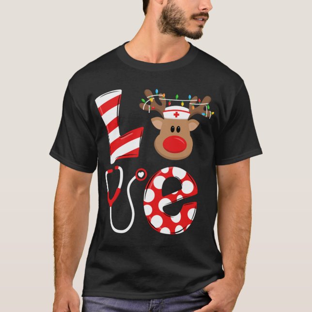Christmas Nurse Love NICU RN ER Santa Reindeer Nur T-Shirt (Front)
