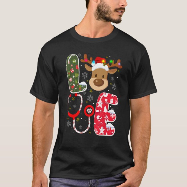 Christmas Nurse Love NICU RN ER Santa Reindeer Nur T-Shirt (Front)