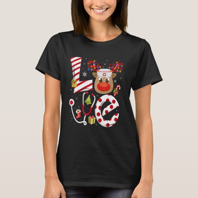 Christmas Nurse Love NICU RN ER Santa Reindeer Nur T-Shirt (Front)