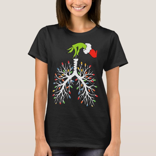 Christmas Nurse Lung Xmas Lights Funny Pulmonologi T-Shirt (Front)