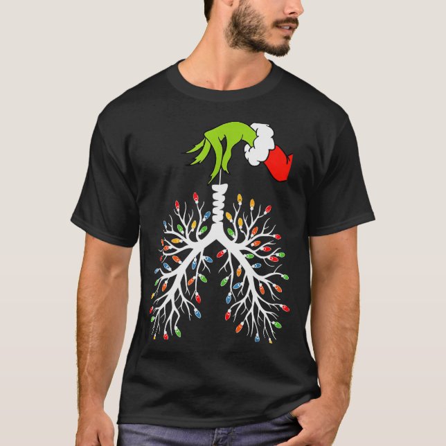 Christmas Nurse Lung Xmas Lights Funny Pulmonologi T-Shirt (Front)