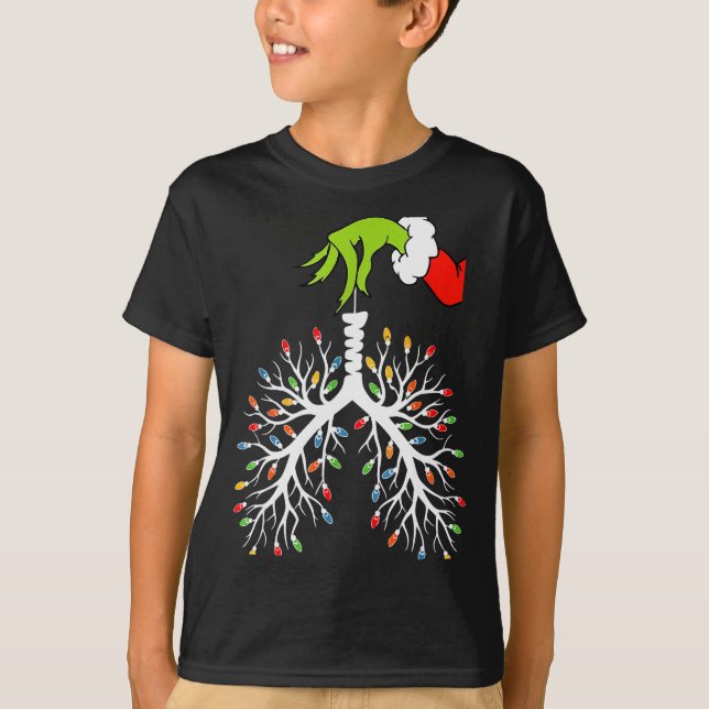 Christmas Nurse Lung Xmas Lights Funny Pulmonologi T-Shirt (Front)