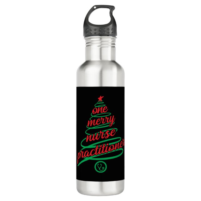 Christmas nurse practitioner, one merry 710 ml water bottle (Front)