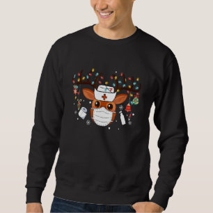 Christmas Nurse Reindeer Face Mask Lights Nursing Sweatshirt