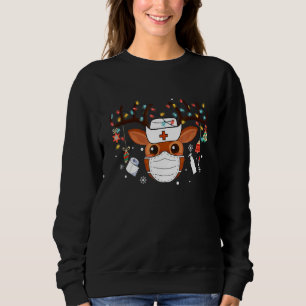 Christmas Nurse Reindeer Face Mask Lights Nursing Sweatshirt