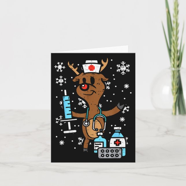 Christmas Nurse Reindeer Funny Xmas Nursing Scrub  Card (Front)