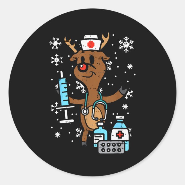 Christmas Nurse Reindeer Funny Xmas Nursing Scrub  Classic Round Sticker (Front)