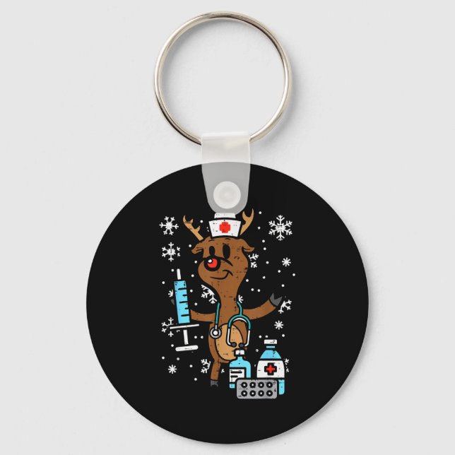 Christmas Nurse Reindeer Funny Xmas Nursing Scrub  Key Ring (Front)