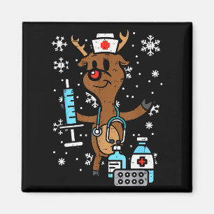 Christmas Nurse Reindeer Funny Xmas Nursing Scrub Magnet