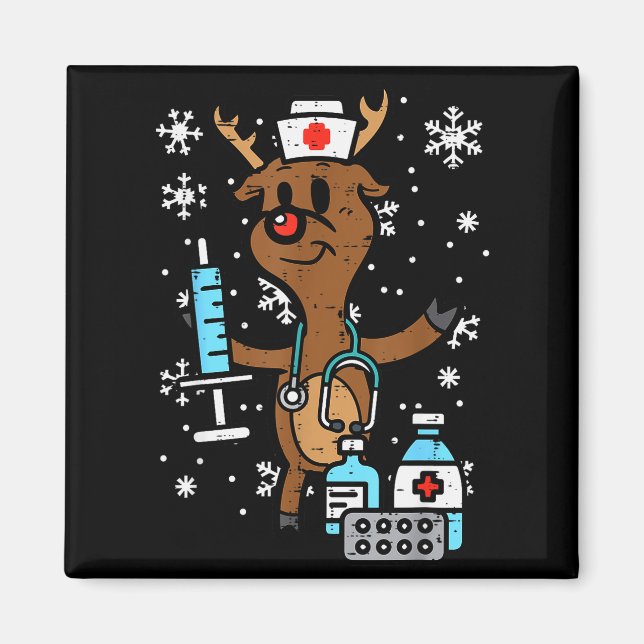 Christmas Nurse Reindeer Funny Xmas Nursing Scrub  Magnet (Front)