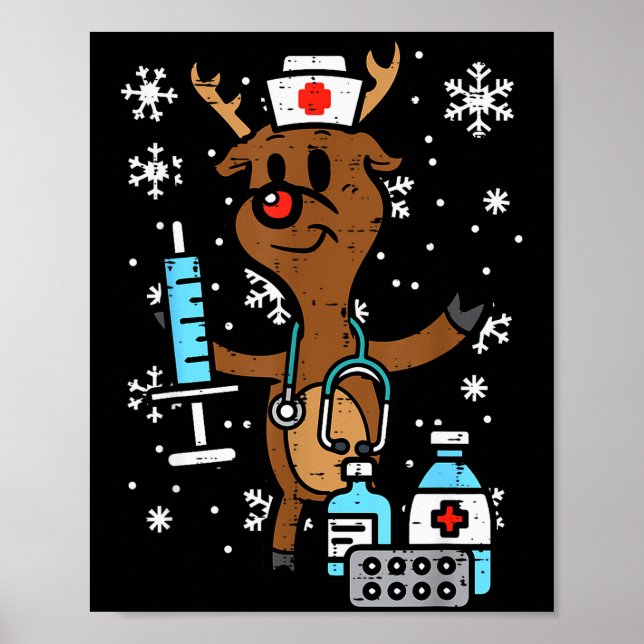Christmas Nurse Reindeer Funny Xmas Nursing Scrub  Poster (Front)