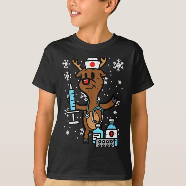 Christmas Nurse Reindeer Funny Xmas Nursing Scrub  T-Shirt (Front)