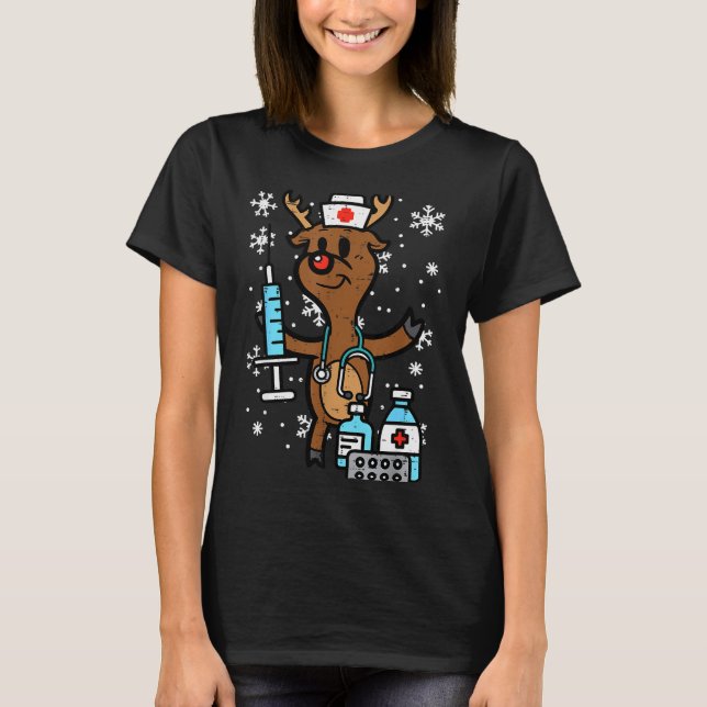 Christmas Nurse Reindeer Funny Xmas Nursing Scrub  T-Shirt (Front)