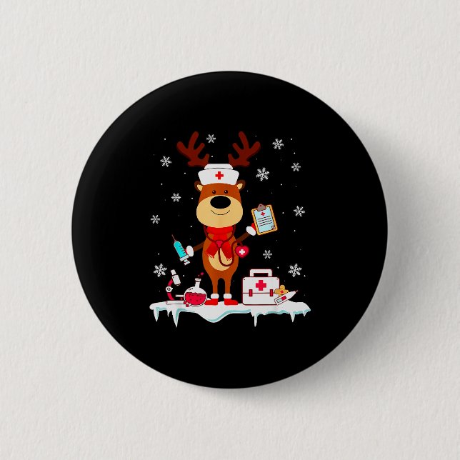 Christmas Nurse Reindeer Funny Xmas Scrub Top Nurs 6 Cm Round Badge (Front)