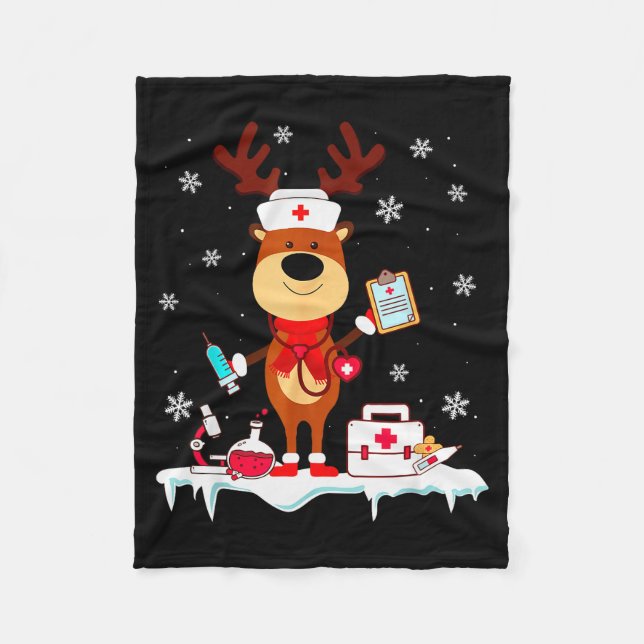 Christmas Nurse Reindeer Funny Xmas Scrub Top Nurs Fleece Blanket (Front)