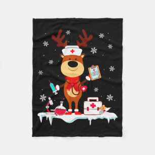 Christmas Nurse Reindeer Funny Xmas Scrub Top Nurs Fleece Blanket