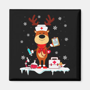 Christmas Nurse Reindeer Funny Xmas Scrub Top Nurs Magnet