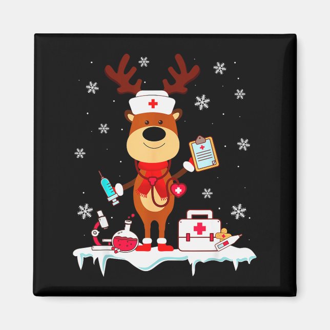 Christmas Nurse Reindeer Funny Xmas Scrub Top Nurs Magnet (Front)