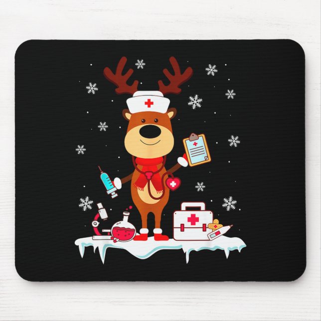 Christmas Nurse Reindeer Funny Xmas Scrub Top Nurs Mouse Mat (Front)