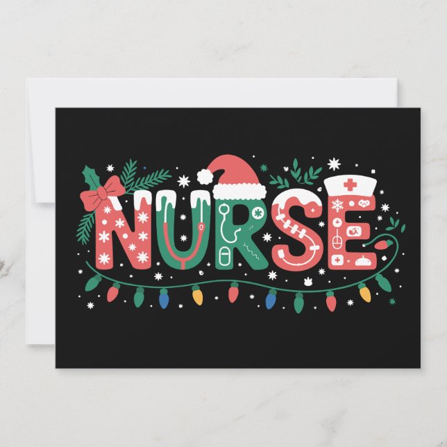 Christmas Nurse Santa Hat Stethoscope Bow Lights Invitation (Front)